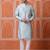 Men midnight blue self-jacquard kurta in silk blend for festive