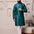 Men teal jacquard with embroidered silk blend kurta with mirror embellishment