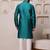 Men teal jacquard with embroidered silk blend kurta with mirror embellishment