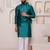 Men teal jacquard with embroidered silk blend kurta with mirror embellishment