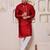 Men red jacquard with embroidered silk blend kurta with mirror embellishment