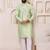 Men green jacquard with embroidered silk blend kurta with mirror embellishment