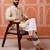 Men biege jacquard with embroidered silk blend kurta with mirror embellishment