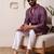 Men wine embroidered viscose blend kurta with thread and mirror