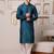 Men blue embroidered viscose blend kurta with thread and mirror