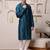 Men blue embroidered viscose blend kurta with thread and mirror
