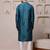 Men blue embroidered viscose blend kurta with thread and mirror