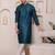 Men blue embroidered viscose blend kurta with thread and mirror