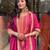 Royal Magenta Printed Anarkali Set with Schiffli Work & Tassel Detailing