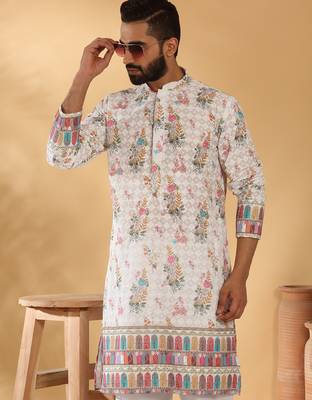 Cotton embroidered sequin chikan floral print thread work multicolor kurta 1