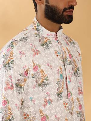 Cotton embroidered sequin chikan floral print thread work multicolor kurta 3
