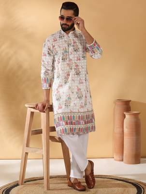 Cotton embroidered sequin chikan floral print thread work multicolor kurta 4