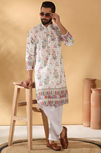 Cotton embroidered sequin chikan floral print thread work multicolor kurta