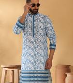 Cotton embroidered sequin chikan floral print thread work navy blue kurta