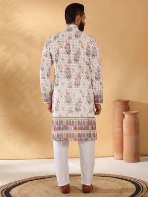 Cotton embroidered sequin chikan floral print thread work multicolor kurta 5