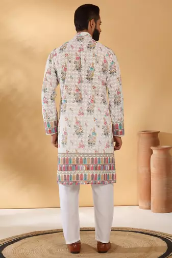 Cotton embroidered sequin chikan floral print thread work multicolor kurta