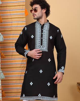 Cotton silk yoke design embroidered sequin cream kurta 1