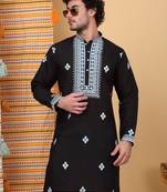 Cotton silk yoke design embroidered sequin cream kurta