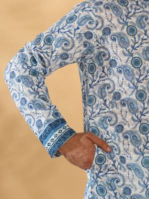 Cotton embroidered sequin chikan floral print thread work navy blue kurta 6
