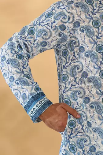 Cotton embroidered sequin chikan floral print thread work navy blue kurta