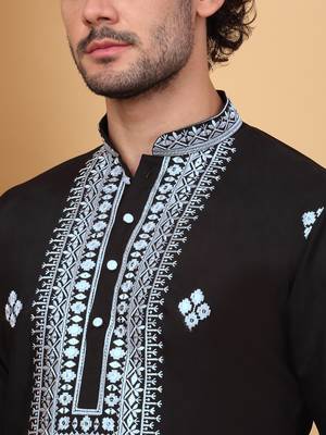 Cotton silk yoke design embroidered sequin cream kurta 2