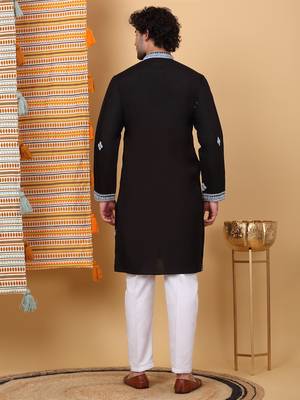 Cotton silk yoke design embroidered sequin cream kurta 3