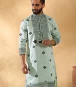Cotton silk yoke design embroidered sequin blue kurta