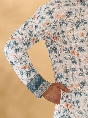 Cotton embroidered sequin chikan floral print thread work white kurta 5