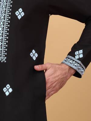 Cotton silk yoke design embroidered sequin cream kurta 4