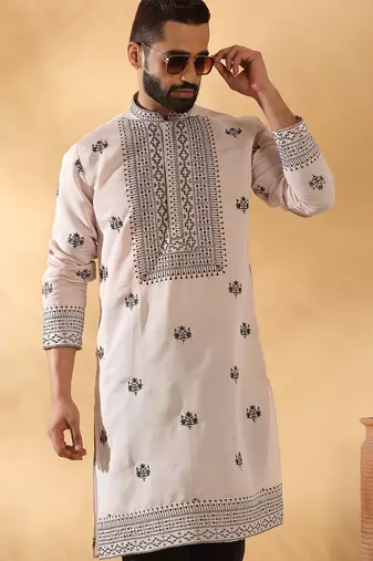 Cotton silk yoke design embroidered sequin peach kurta