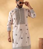 Cotton silk yoke design embroidered sequin peach kurta