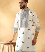 Cotton silk yoke design embroidered sequin cream kurta