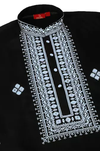 Cotton silk yoke design embroidered sequin cream kurta