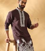 Cotton silk embroidered sequin work Brown kurta