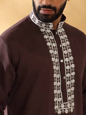 Cotton silk embroidered sequin work Brown kurta 2