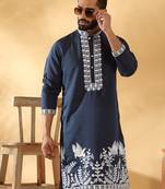 Cotton silk embroidered sequin work blue kurta