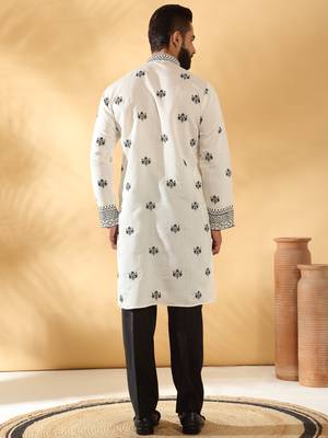 Cotton silk yoke design embroidered sequin cream kurta 5