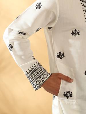 Cotton silk yoke design embroidered sequin cream kurta 6