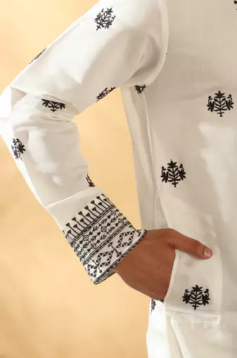 Cotton silk yoke design embroidered sequin cream kurta