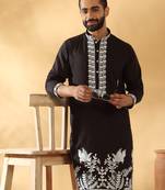 Cotton silk embroidered sequin work black kurta