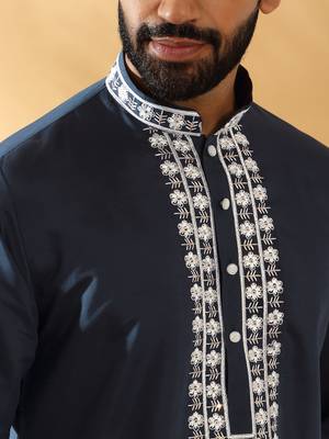 Cotton silk embroidered sequin work blue kurta 2