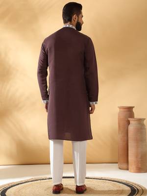 Cotton silk embroidered sequin work Brown kurta 4