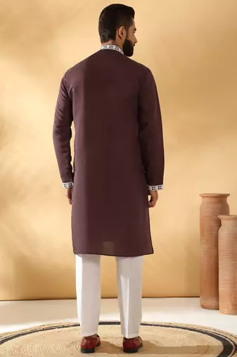 Cotton silk embroidered sequin work Brown kurta