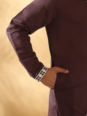 Cotton silk embroidered sequin work Brown kurta 5