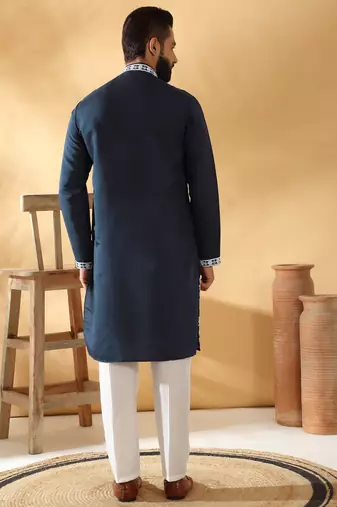 Cotton silk embroidered sequin work blue kurta