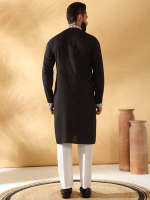 Cotton silk embroidered sequin work black kurta 4