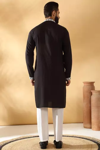Cotton silk embroidered sequin work black kurta