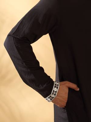 Cotton silk embroidered sequin work black kurta 5