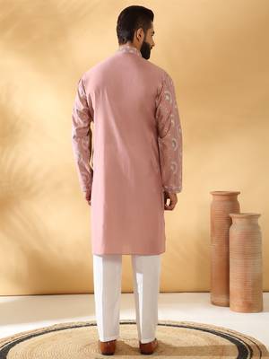 Cotton silk embroidered floral work mauve kurta 5