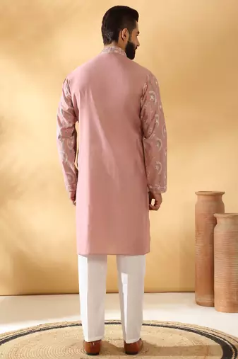 Cotton silk embroidered floral work mauve kurta